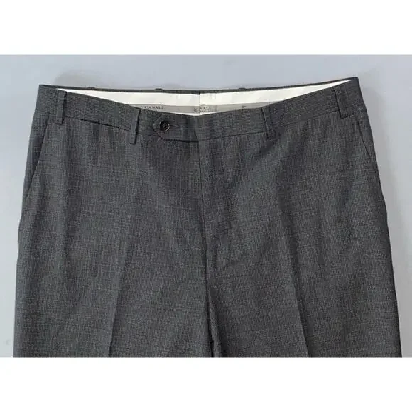 Canali 1934 Italy Flat Front Wool Dress Pants. Gray/Brown Micro Check. 34X32 EUC